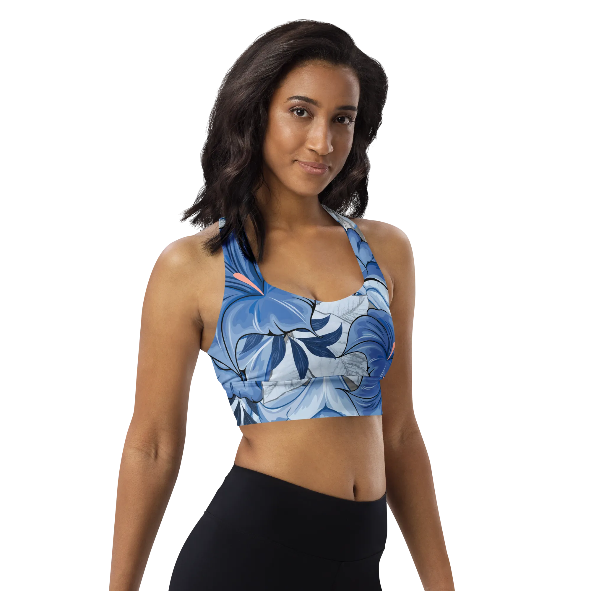 Angels Trumpet (Blue) Longline Sports Bra