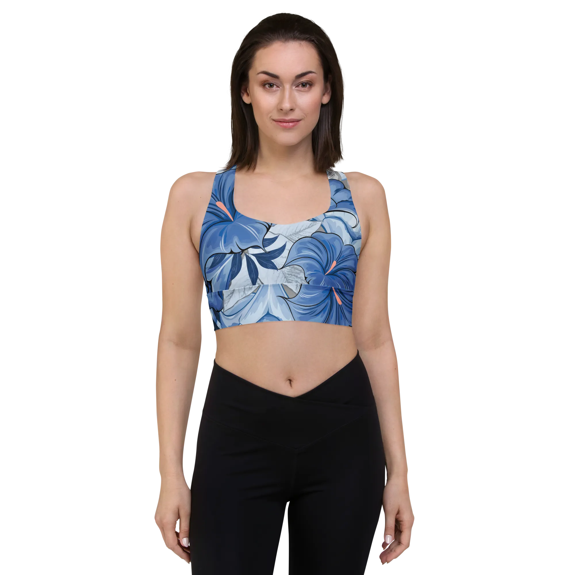 Angels Trumpet (Blue) Longline Sports Bra