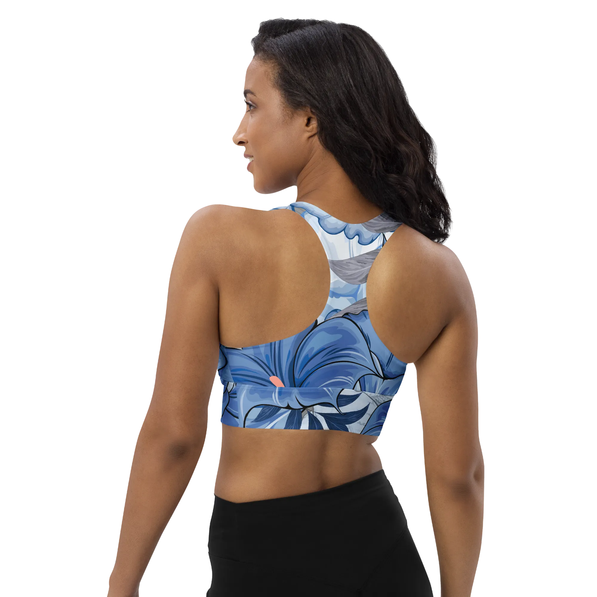 Angels Trumpet (Blue) Longline Sports Bra