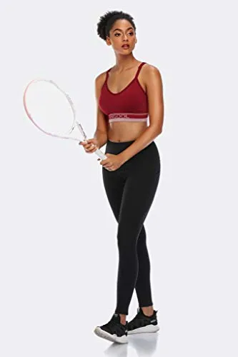 ANGOOL Women's Strappy Sports Bra with Adjustable Straps - Medium Support Longline Wirefree Activewear Bra,3 Pack,Black Grey Red,Medium