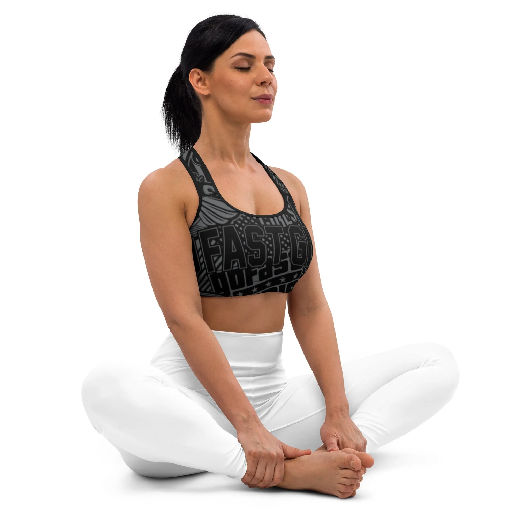 AOP Black Sports Bra
