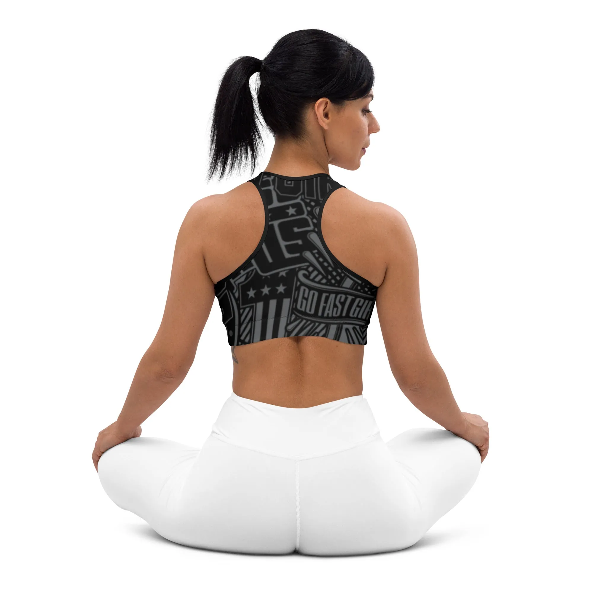 AOP Black Sports Bra