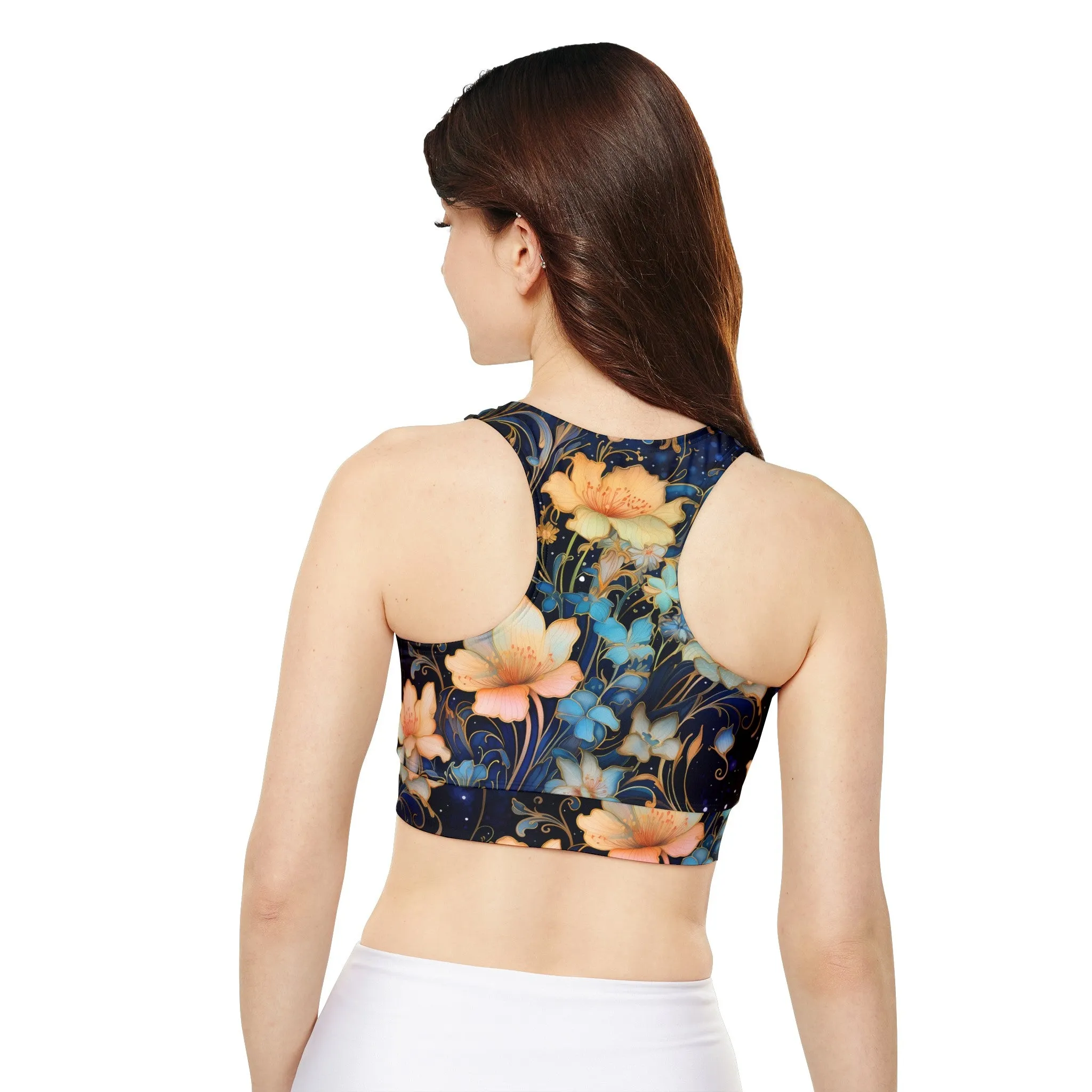 Art Nouveau 2 Fully Lined, Padded Sports Bra, Black and White Sports Bra, Lined Athletic Top, Fitness Apparel