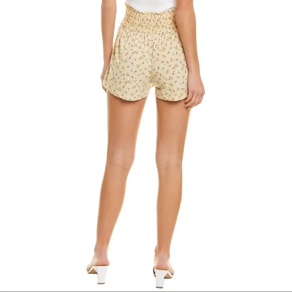 BCBGeneration Smocked Shorts Floral Yellow Size L NWT $68.00
