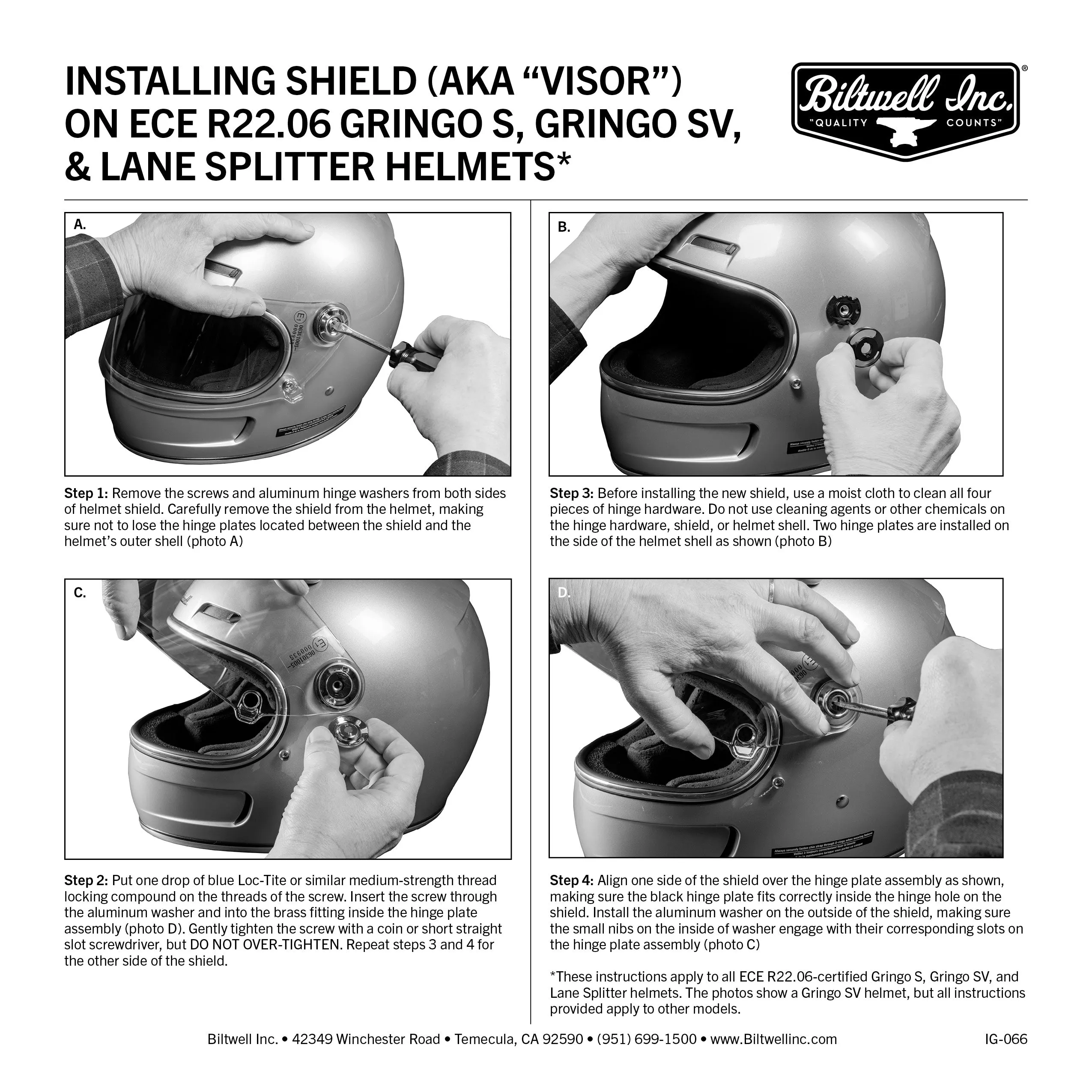 Biltwell Helmet Shield for Gringo S/Gringo SV 22.06 Dark Smoke