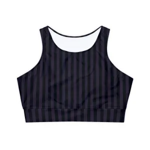 Black and Purple Striped Fully Lined, Padded Sports Bra, Black and White Sports Bra, Lined Athletic Top, Fitness Apparel