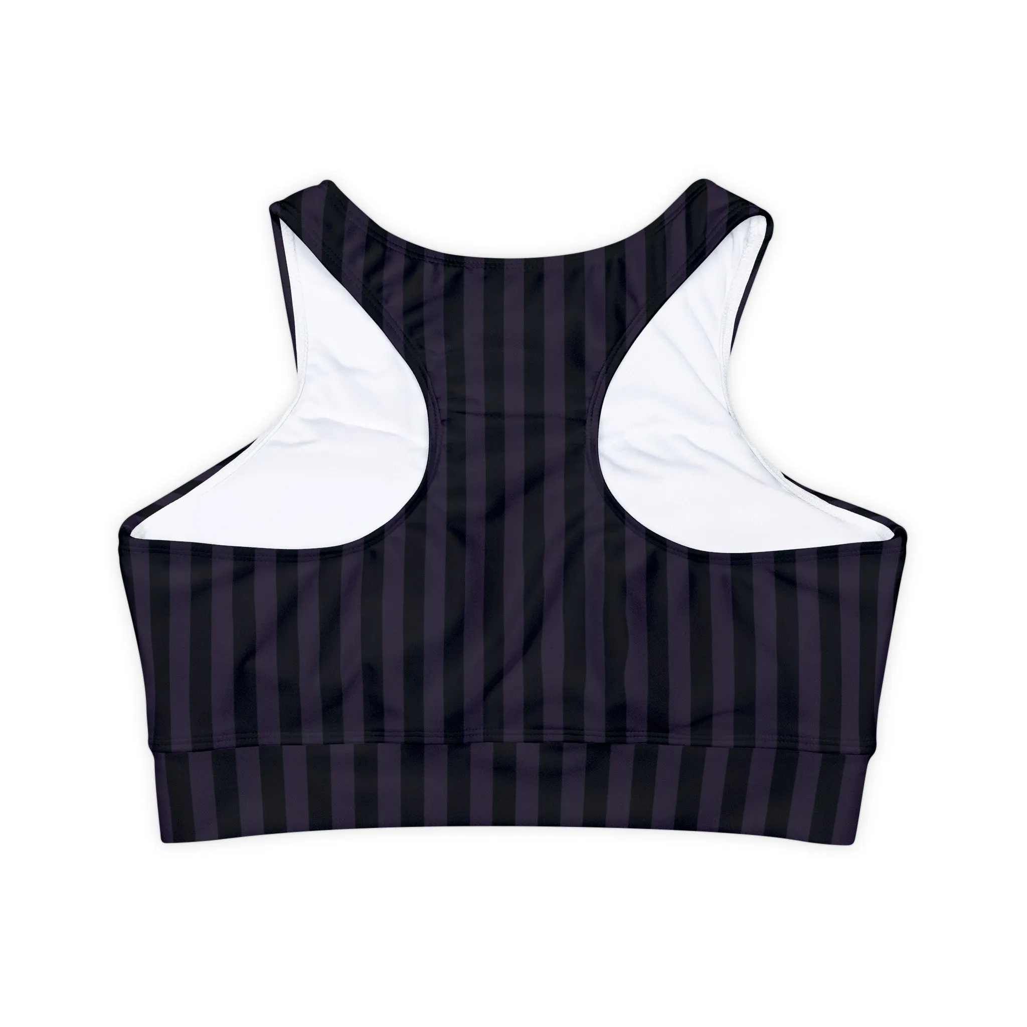 Black and Purple Striped Fully Lined, Padded Sports Bra, Black and White Sports Bra, Lined Athletic Top, Fitness Apparel