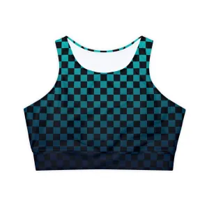 Black and Teal Checkerboard Fully Lined, Padded Sports Bra, Black and White Sports Bra, Lined Athletic Top, Fitness Apparel