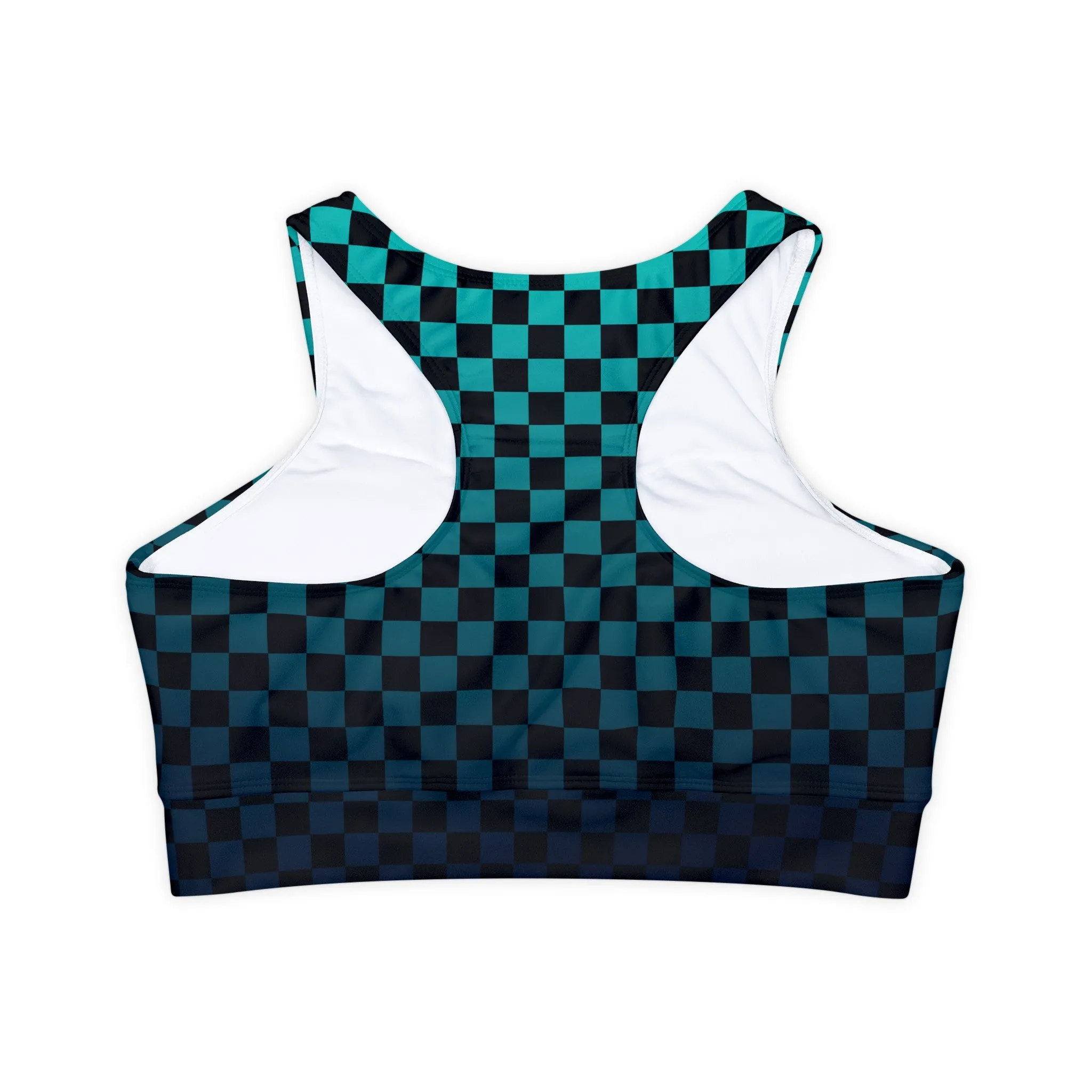 Black and Teal Checkerboard Fully Lined, Padded Sports Bra, Black and White Sports Bra, Lined Athletic Top, Fitness Apparel