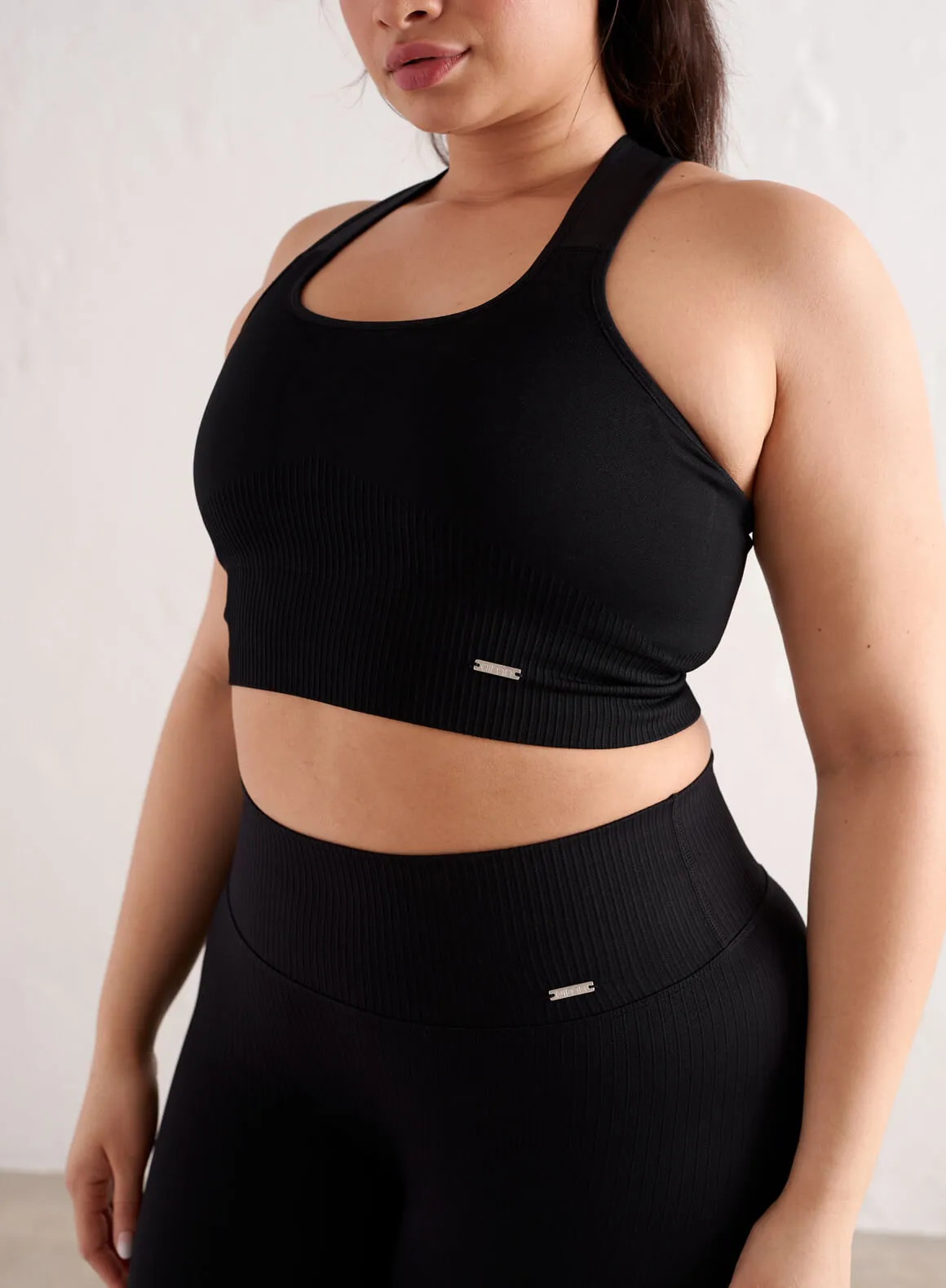 Black High Support Ribbed Bra