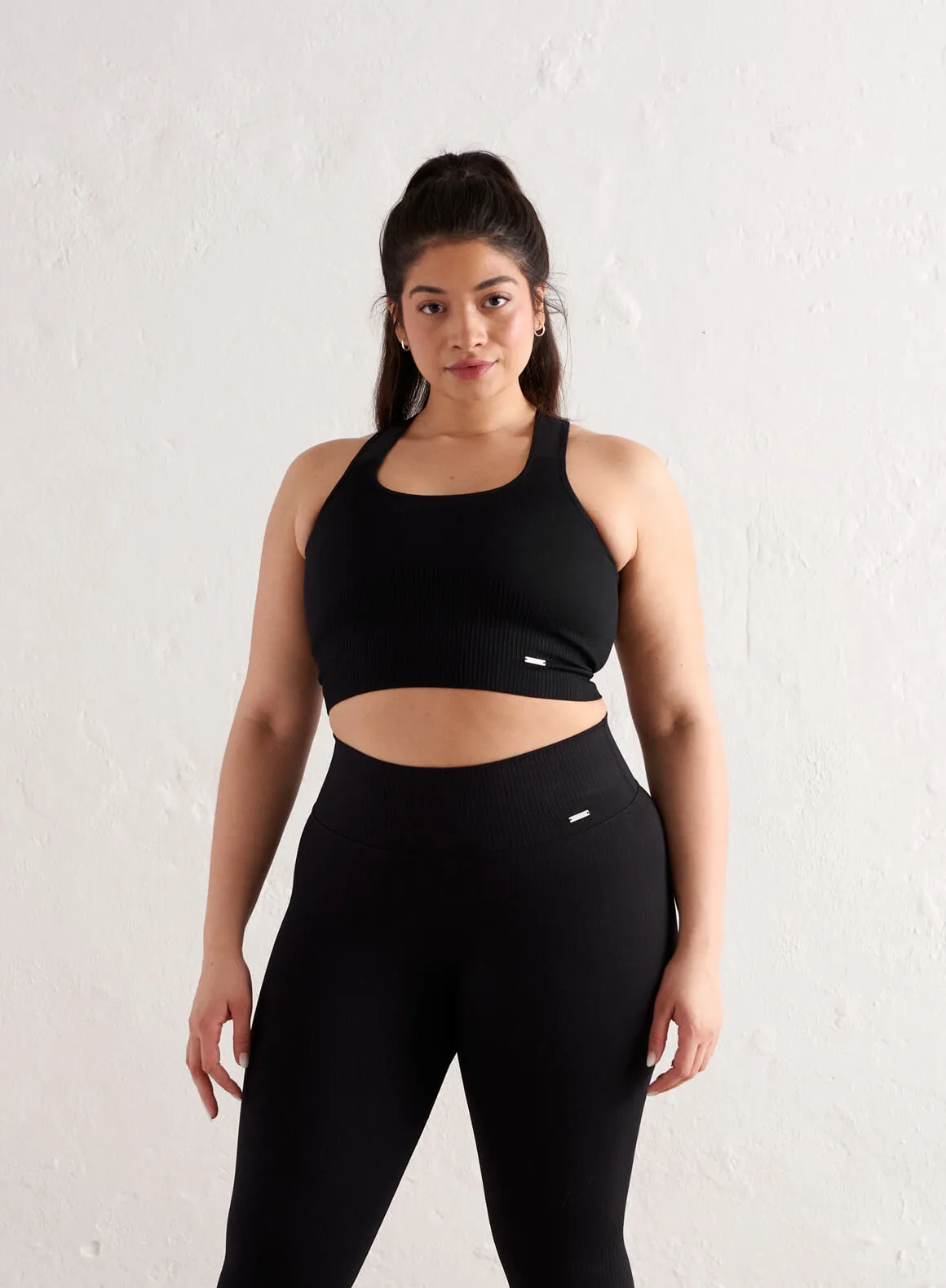 Black High Support Ribbed Bra