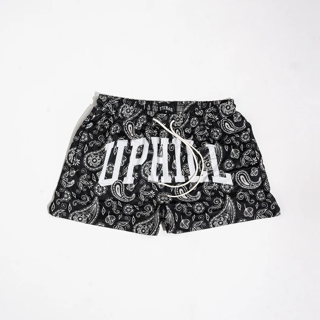 Black Paisley Mesh Shorts
