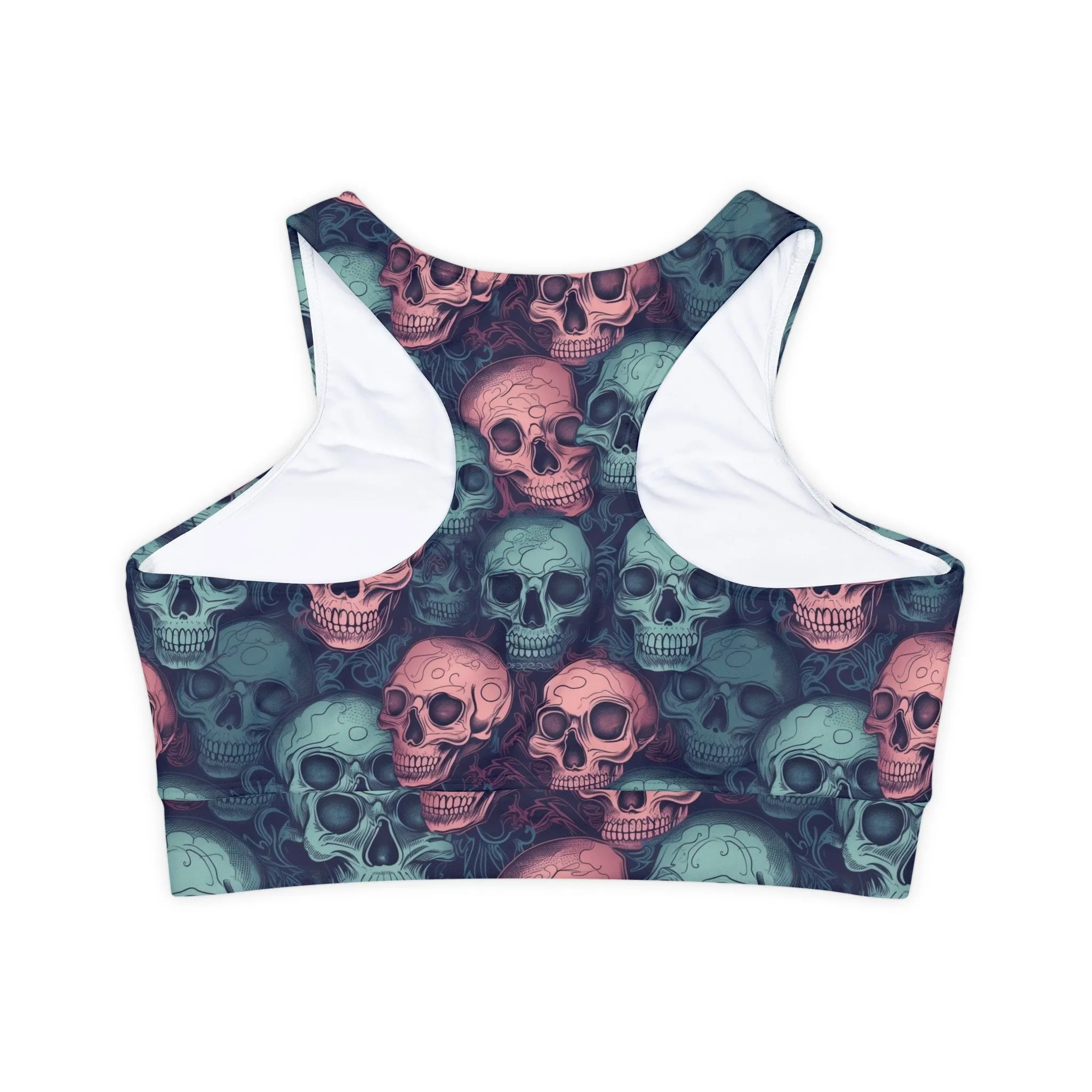 Blue and Pink Skulls Fully Lined, Padded Sports Bra, Black and White Sports Bra, Lined Athletic Top, Fitness Apparel