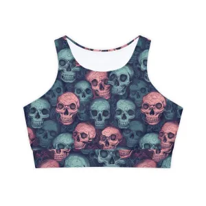 Blue and Pink Skulls Fully Lined, Padded Sports Bra, Black and White Sports Bra, Lined Athletic Top, Fitness Apparel