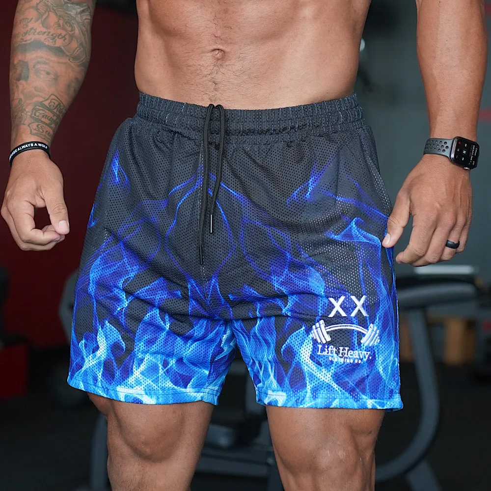BLUE FLAME MESH SHORTS