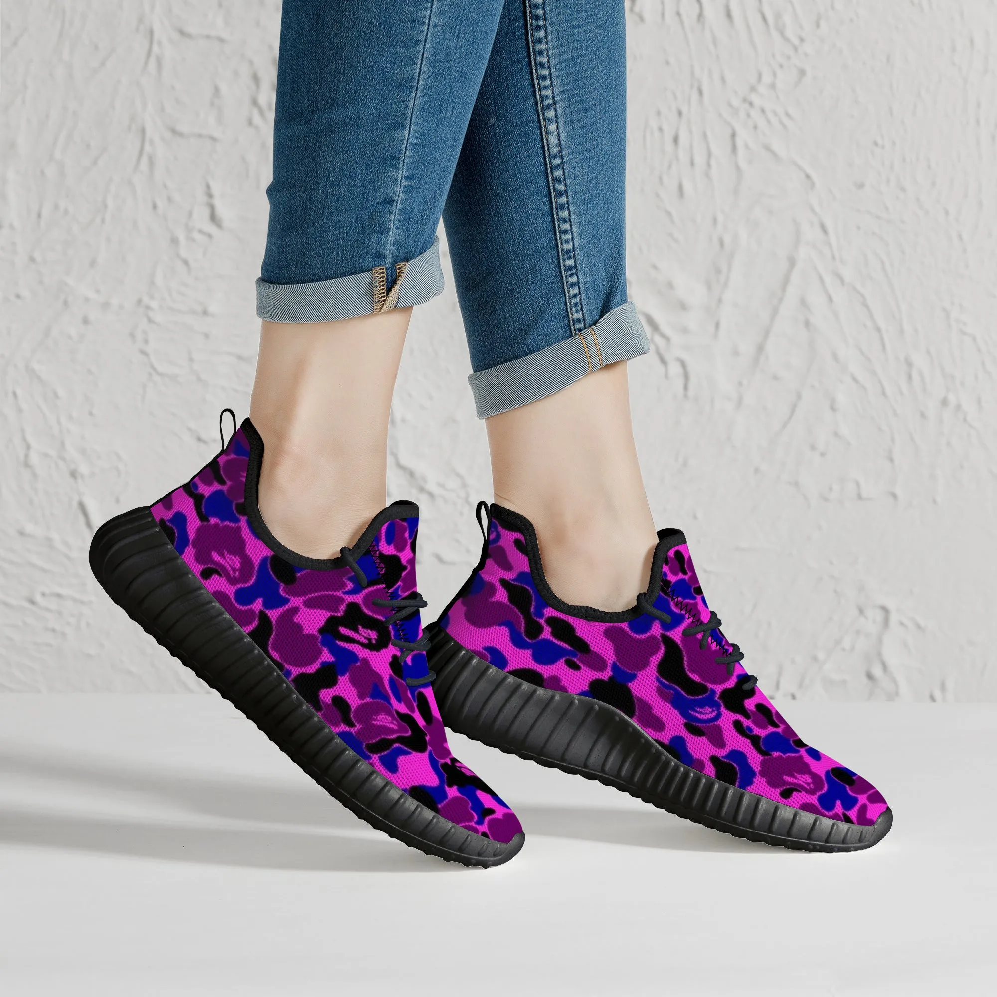 Blue Purple B Ape Camo Pattern Premium Sneakers