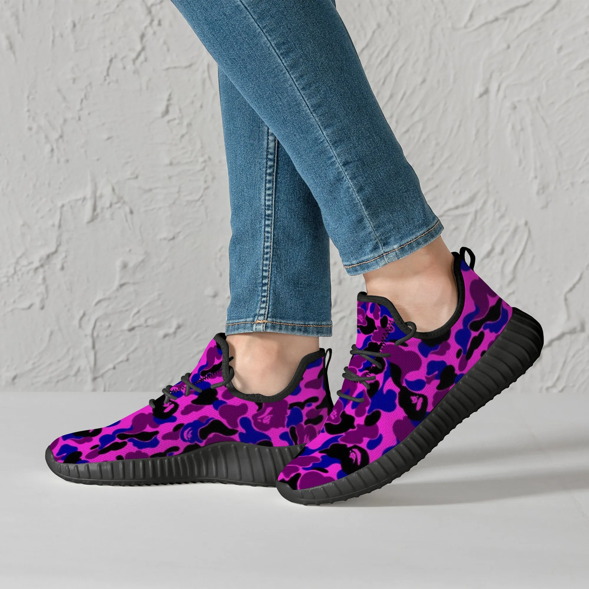 Blue Purple B Ape Camo Pattern Premium Sneakers
