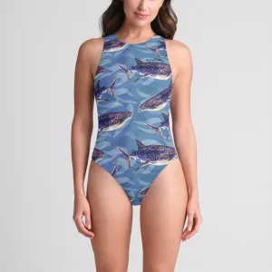 Blue Whale Shark One-Piece Zip-back Swimsuit UPF 50 