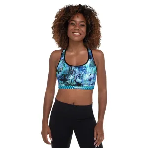 Blues and Black Watercolor Splash - Padded Sports Bra