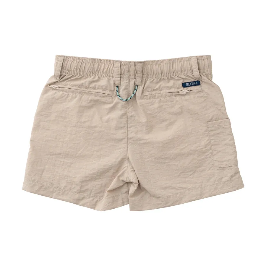 BOY'S OUTRIGGER PERFORMANCE SHORT IN CLASSIC ANCIENT SCROLL KHAKI
