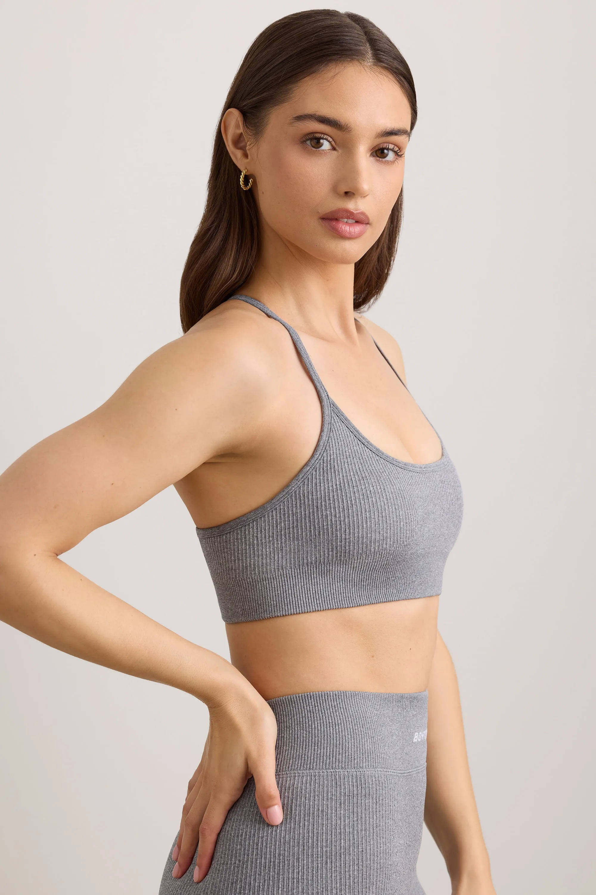 Breathe - FlexiRib Scoop Neck Sports Bra in Grey Melange