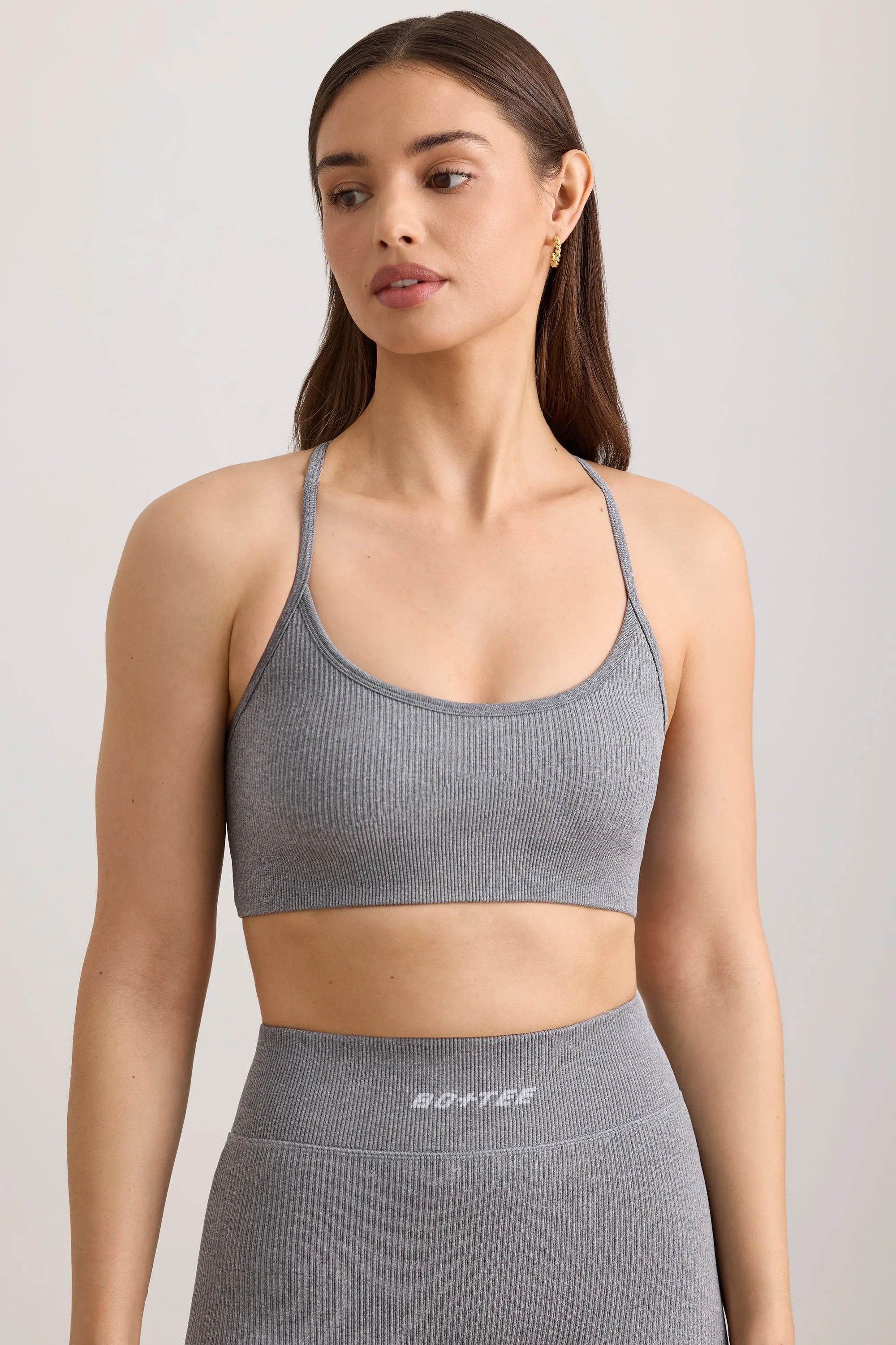 Breathe - FlexiRib Scoop Neck Sports Bra in Grey Melange