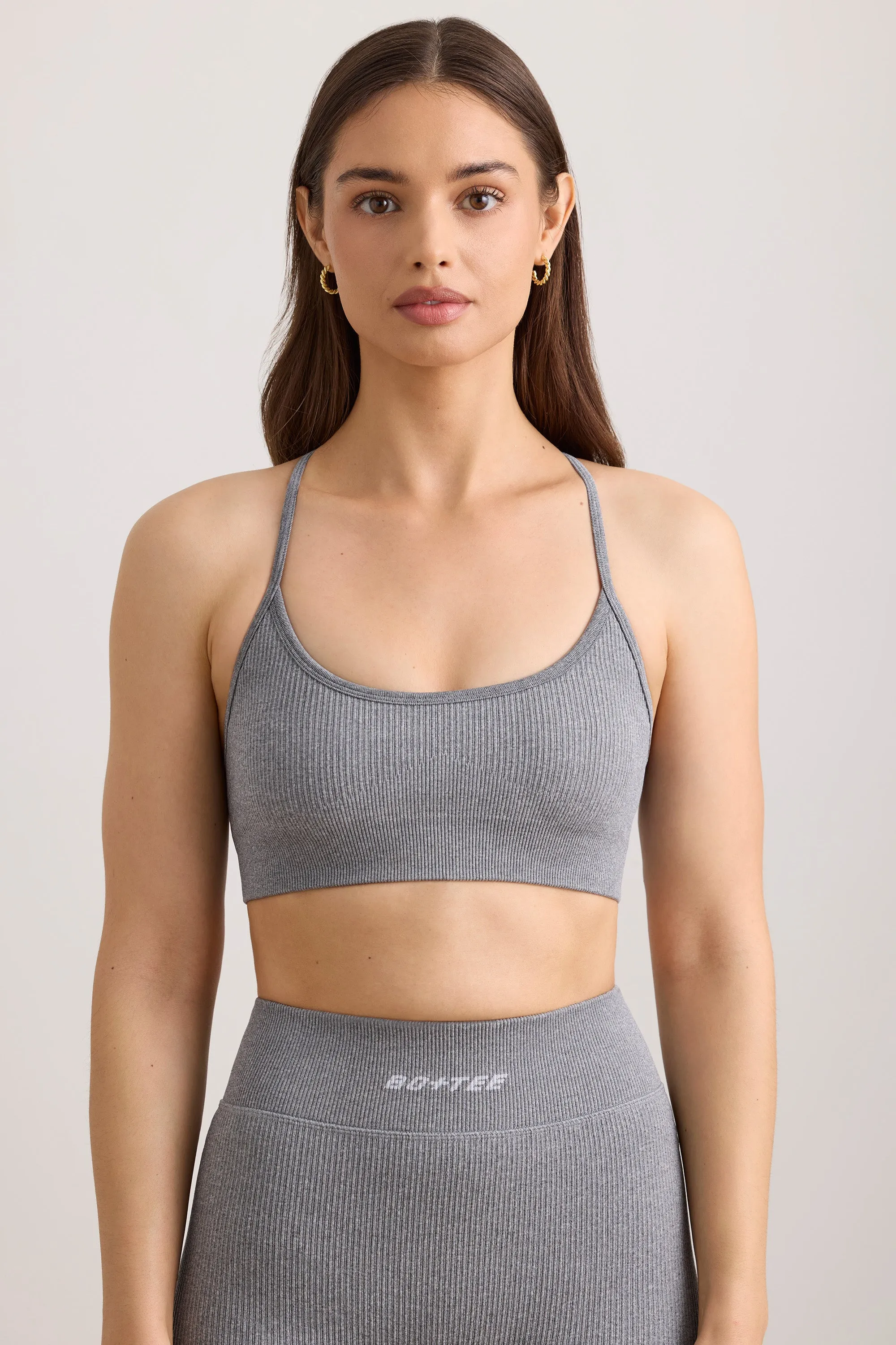 Breathe - FlexiRib Scoop Neck Sports Bra in Grey Melange
