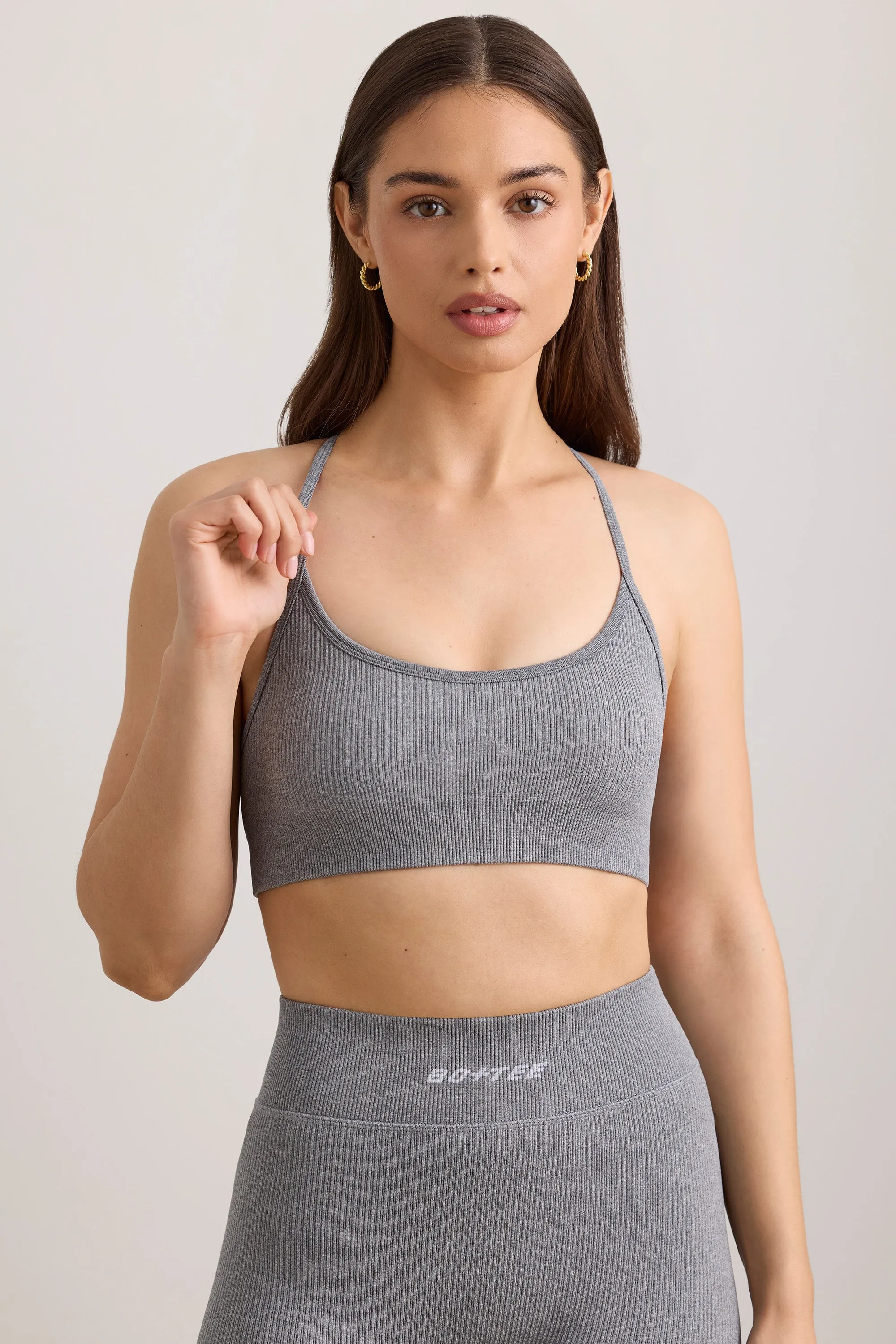 Breathe - FlexiRib Scoop Neck Sports Bra in Grey Melange