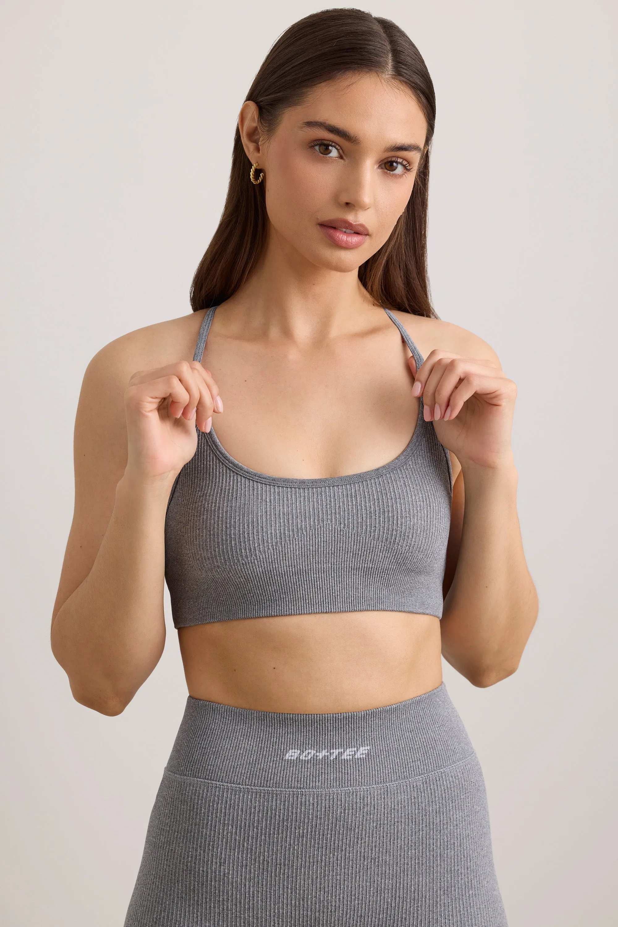 Breathe - FlexiRib Scoop Neck Sports Bra in Grey Melange