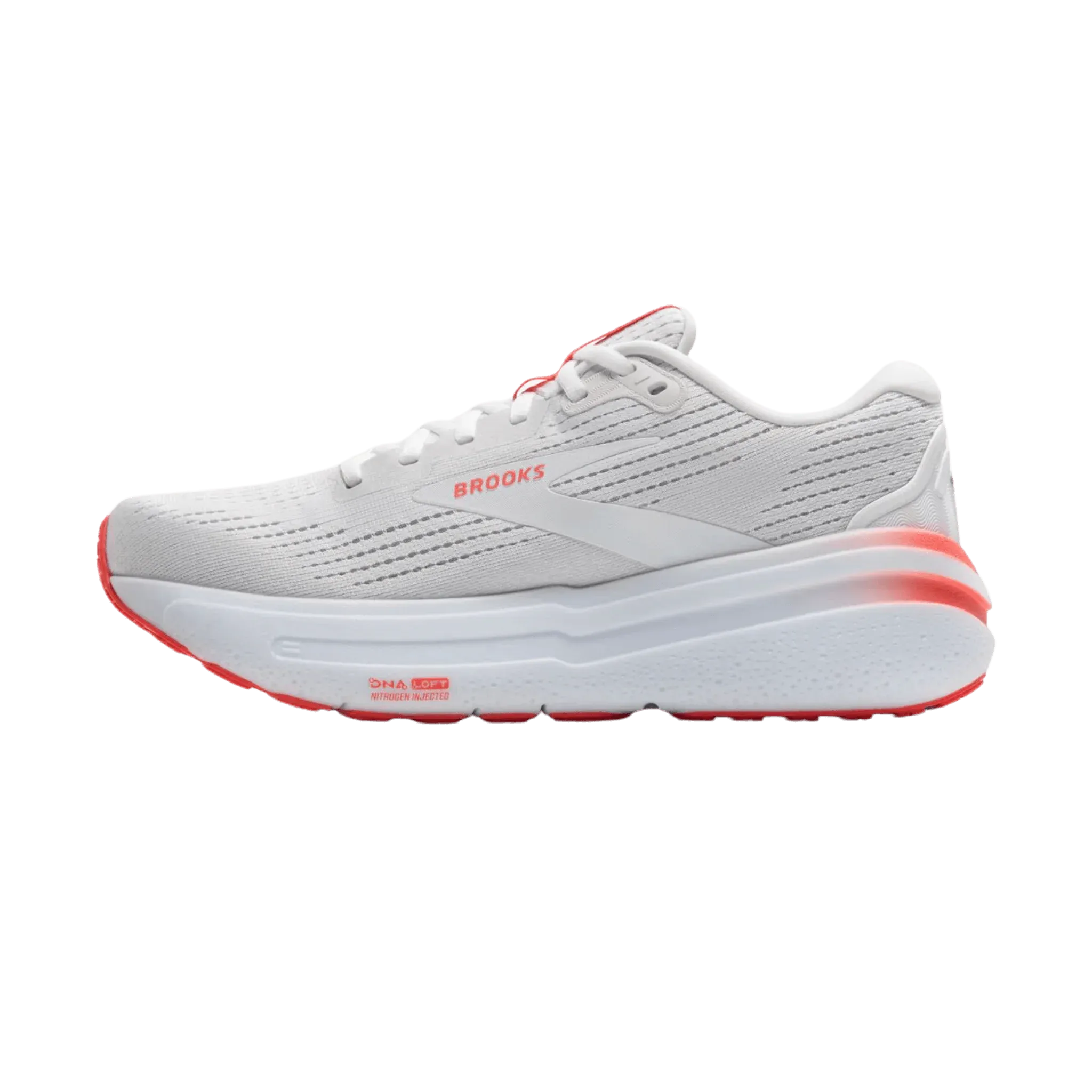 Brooks Women's Ghost Max 2 Running Shoe - White/Hot Coral 1204201B174