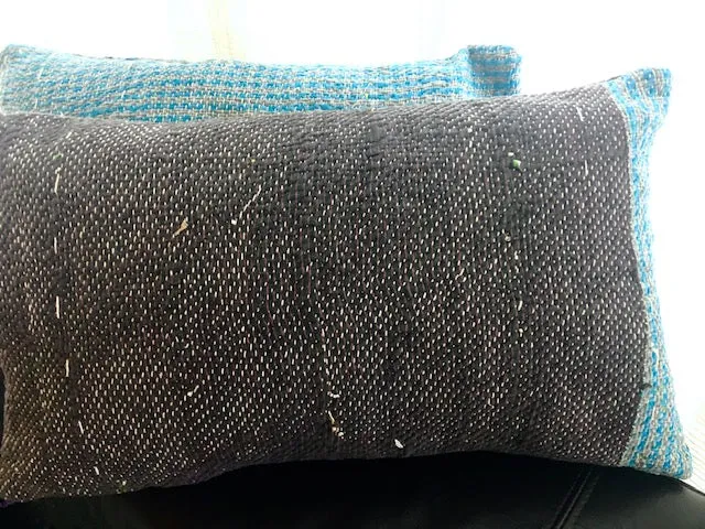 Brown-Blue trim Kantha Cushion Cover