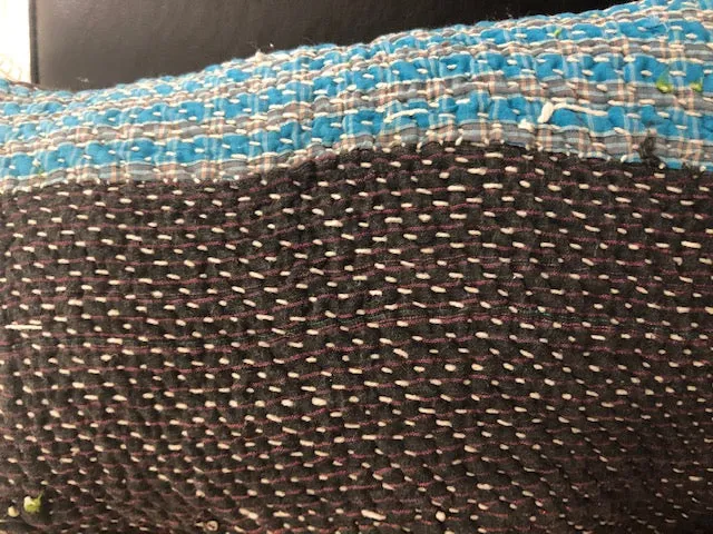 Brown-Blue trim Kantha Cushion Cover