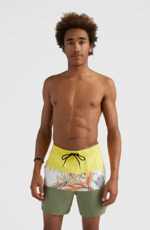 Cali Block 15'' Badehose | White Tropical Flower