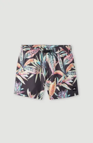 Cali Print 13'' Badehose | Black Tropical Flower