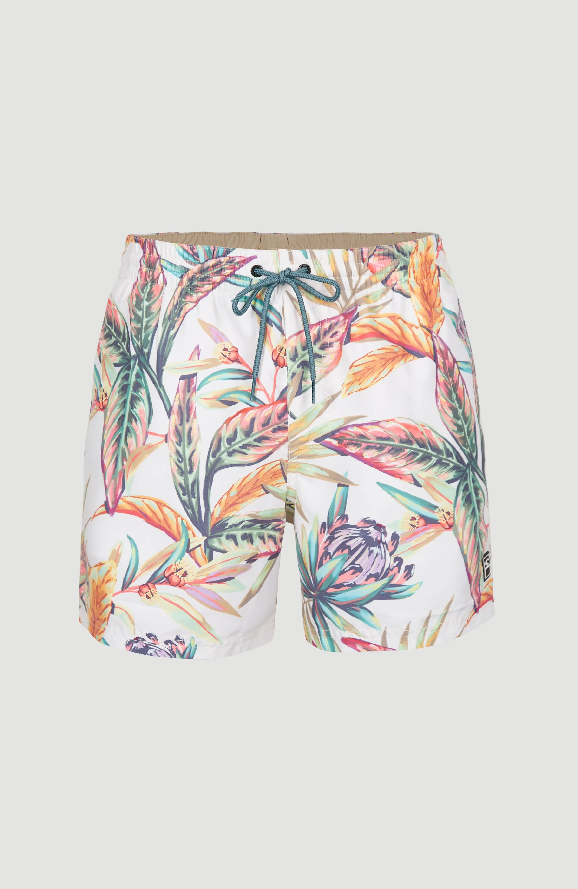 Cali Print 15'' Badehose | White Tropical Flower