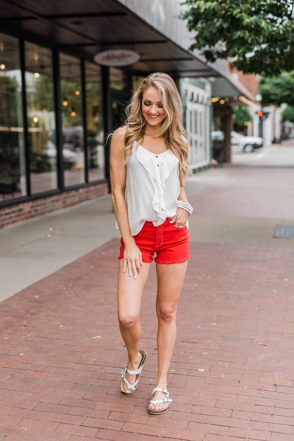 Celebrity Pink Frayed Hem Shorts- Fire Red