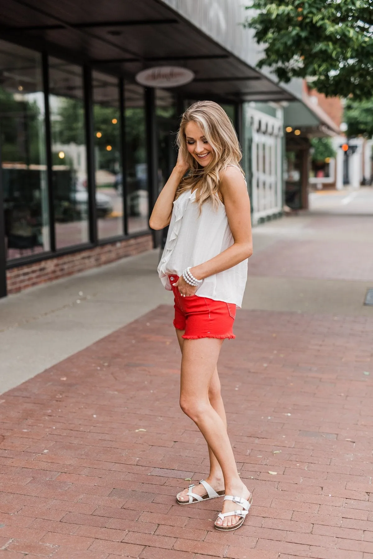 Celebrity Pink Frayed Hem Shorts- Fire Red