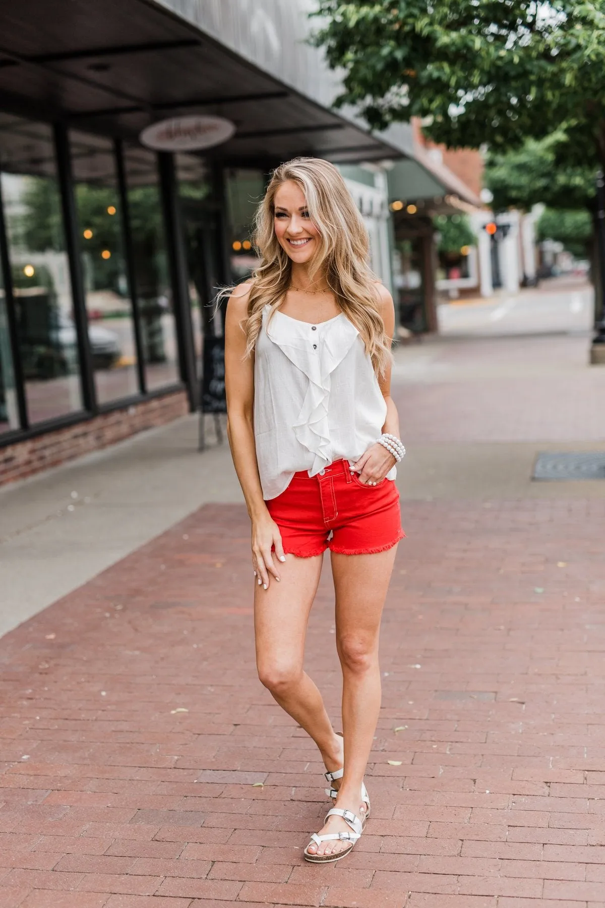 Celebrity Pink Frayed Hem Shorts- Fire Red