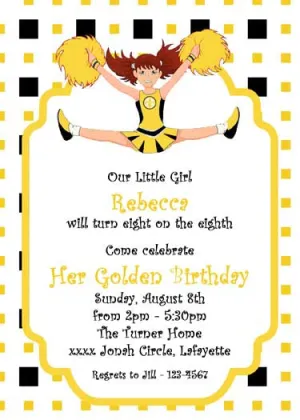 CHEERLEADER IN FAVORITE COLORS CUSTOM INVITATION