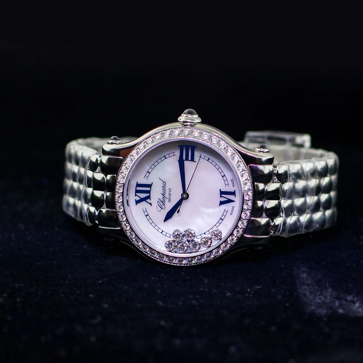 Chopard Happy Sport 33mm Stainless Steel Mother of Pearl Roman/Diamond Dial and Diamond Bezel 278610-3002