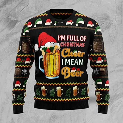 Christmas Beer Ugly Christmas Sweater For Men & Women, Beer Ugly Pattern Christmas Sweater, Funny Beer Ugly Crew Neck Christmas Sweater, Mystery Pattern Christmas Sweater For Adult