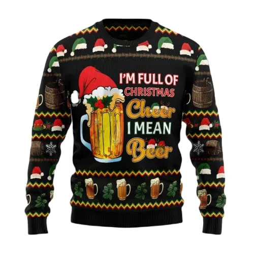 Christmas Beer Ugly Christmas Sweater For Men & Women, Beer Ugly Pattern Christmas Sweater, Funny Beer Ugly Crew Neck Christmas Sweater, Mystery Pattern Christmas Sweater For Adult