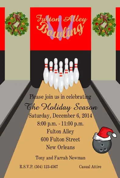 CHRISTMAS BOWLING ALLEY CUSTOM INVITATION