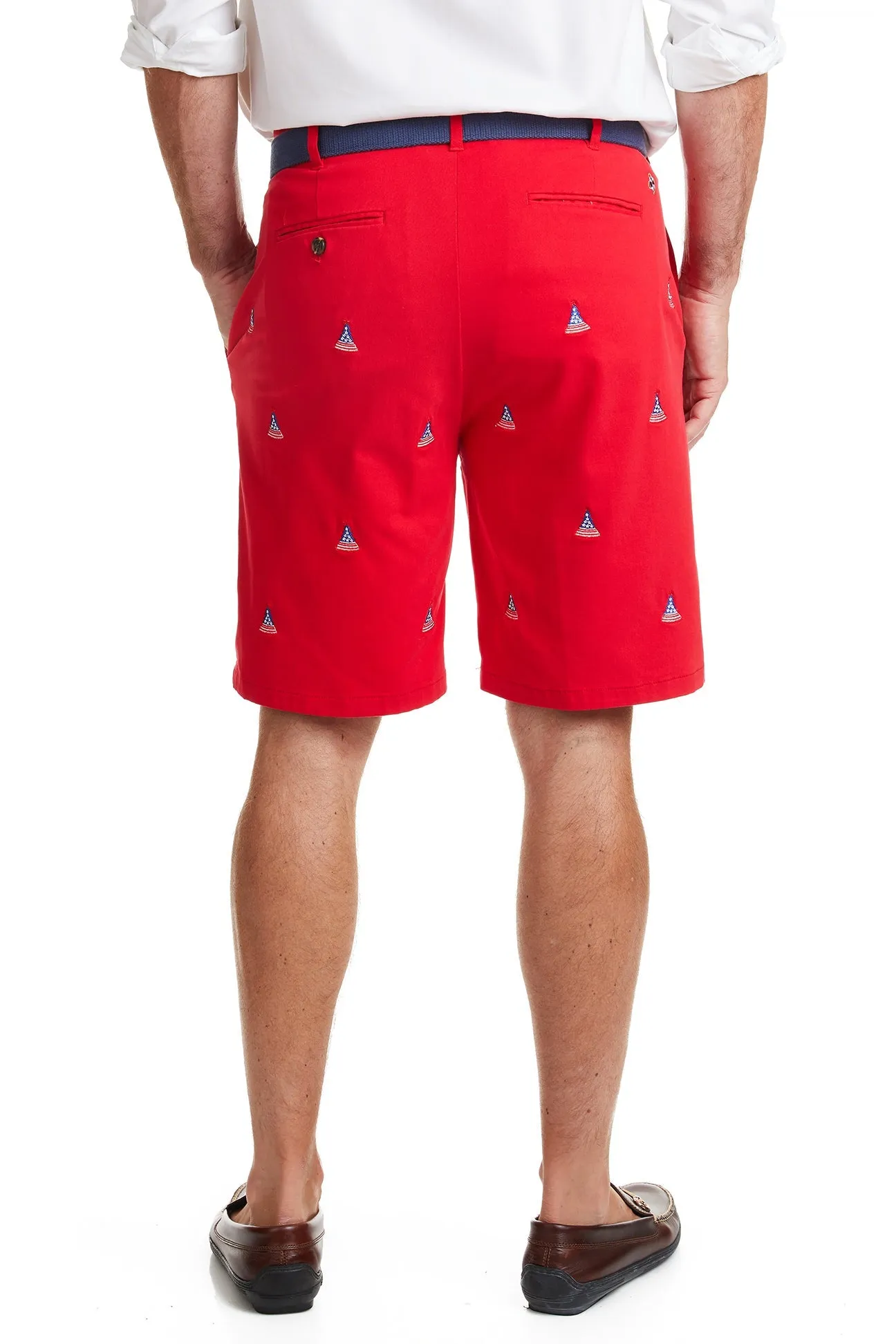 Cisco Short Stretch Twill Bright Red with Americana Christmas Tree