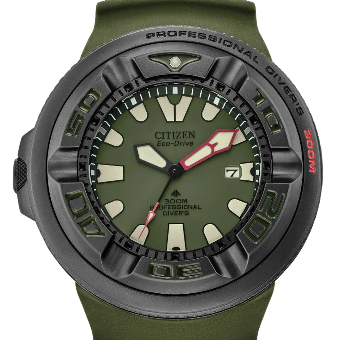 Citizen Ecozilla Promaster Dive BJ8057-09X Green Rubber Black Stainless Steel Diving Watch
