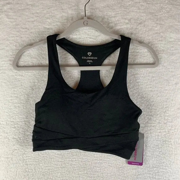 Colosseum Sports Bra Women's Small Black‎ Stretch Racerback Scoop Neck 6853
