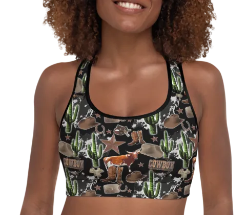 Cowboy Collage Sports Bra