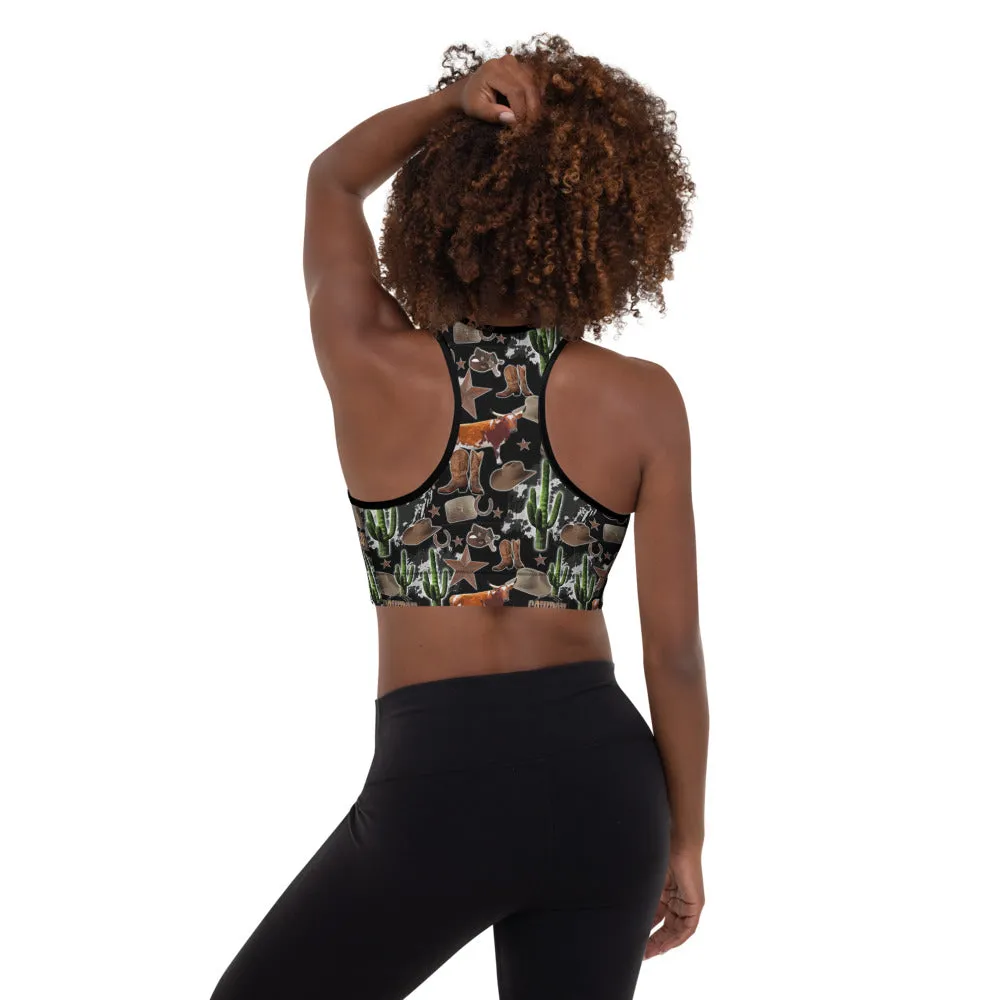 Cowboy Collage Sports Bra