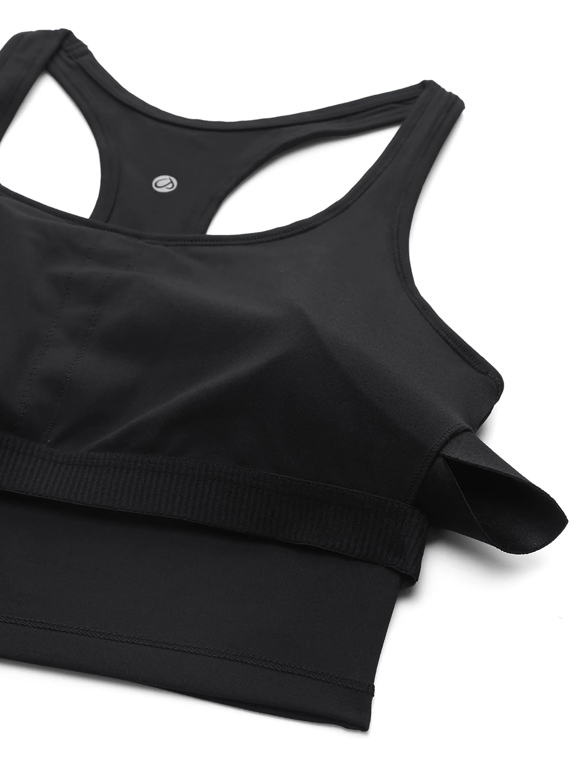 CRZ YOGA Butterluxe Womens Y-Back Racerback Longline Sports Bra - Padded Scoop Neck Workout Crop Tank Top with Built in Pads Black