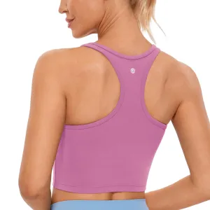 CRZ YOGA Butterluxe Womens Y-Back Racerback Longline Sports Bra - Padded Scoop Neck Workout Crop Tank Top with Built in Pads Velvet Dust